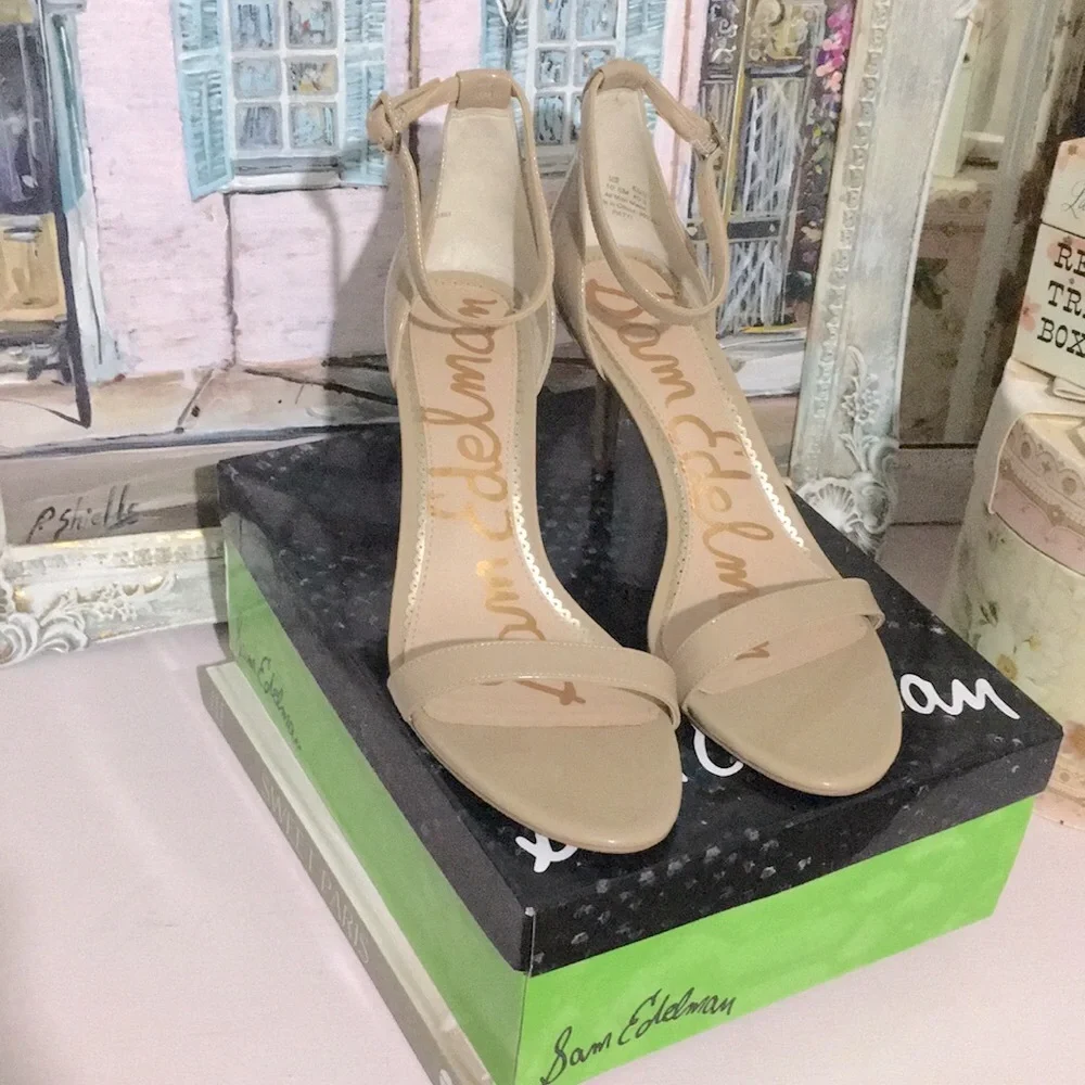 Sam Edelman Nude Patent Ankle-Strap Heels
